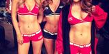 Da direita para a esquerda: octagon girls Chrissy Blair, Vanessa Hanson e Brittney Palmer posam para foto durante UFC 182