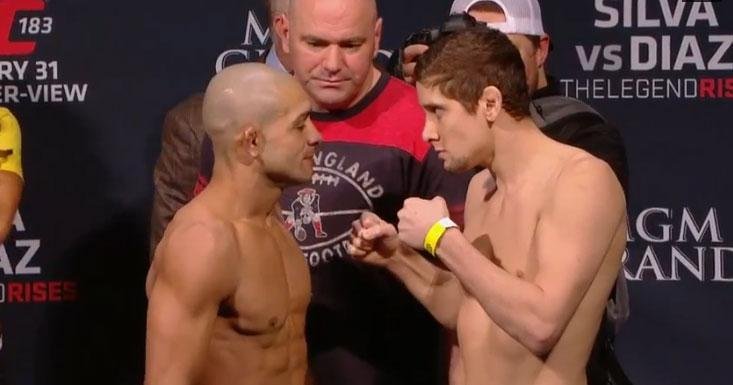 Confira a galeria de fotos da pesagem do UFC 183 - Diego Brandão x Jimy Hettes