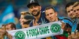Torcedores foram vestidos ou pintados de verde na final da Copa do Brasil, entre Grêmio e Atlético, em Porto Alegre, para homenagear a Chape e as vítimas do acidente aéreo na Colômbia.