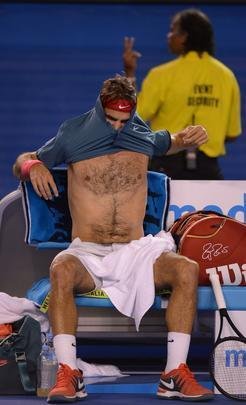 Fotos da vitria de Nadal sobre Federer na semifinal na Austrlia