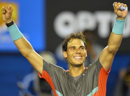 Fotos da vitria de Nadal sobre Federer na semifinal na Austrlia