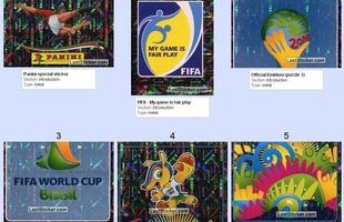 Todas as figurinhas do lbum da Copa do Mundo - Figurinha de lanamento do lbum, figurinha de Fair Play da Fifa, logo da Copa em duas figurinhas e duas figurinhas do mascote Fuleco (em ordem)