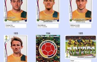 Todas as figurinhas do lbum da Copa do Mundo - Tommy Oar, Ben Halloran, Mathew Leckie, Joshua Kennedy, emblema da Seleo Colombiana e Seleo Colombiana perfilada