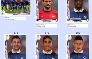 Todas as figurinhas do lbum da Copa do Mundo - Seleo Francesa perfilada, Hugo Lloris, Patrice Evra, Mathieu Debuchy, Raphal Varane e Laurent Koscielny
