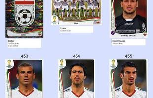 Todas as figurinhas do lbum da Copa do Mundo - Emblema da Seleo Iraniana, Seleo Iraniana perfilada, Daniel Davari, Jalal Hosseini, Khosro Heydari e Hossein Mahini