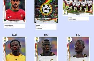 Todas as figurinhas do lbum da Copa do Mundo - Hugo Almeida, emblema da Seleo Ganesa, Seleo Ganesa perfilada, Fatau Dauda, Samuel Inkoom e Jonathan Mensah