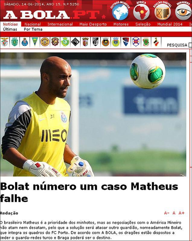 A Bola: 'Bolat nmero um caso Matheus falhe'