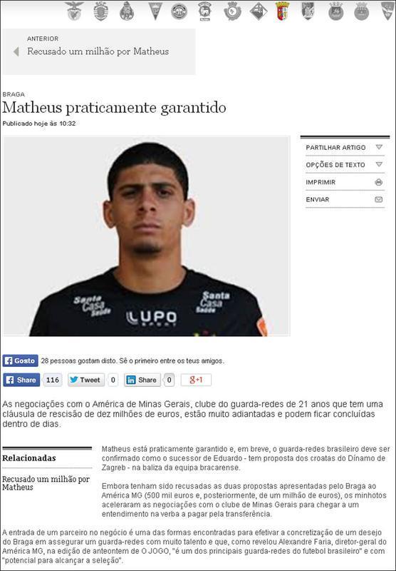 O Jogo: 'Matheus praticamente garantido'