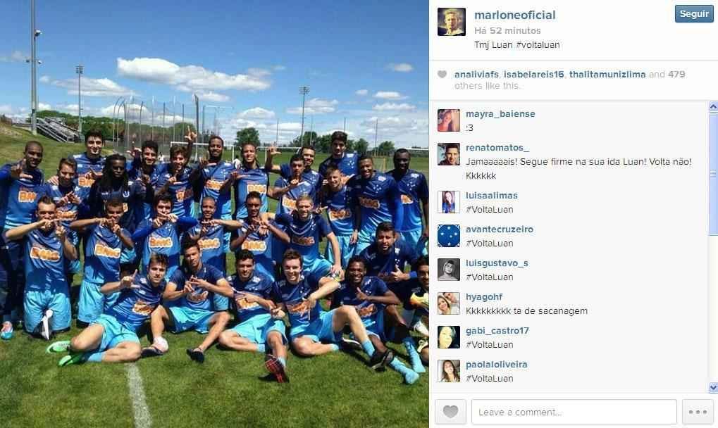 Representados por Ded, Tinga, Mayke, Everton Ribeiro, Marlone e Nelton, jogadores do Cruzeiro manifestaram inteno de ter Luan no elenco novamente