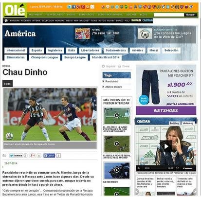 'Chau Ronaldinho', disse o argentino 'Olé'