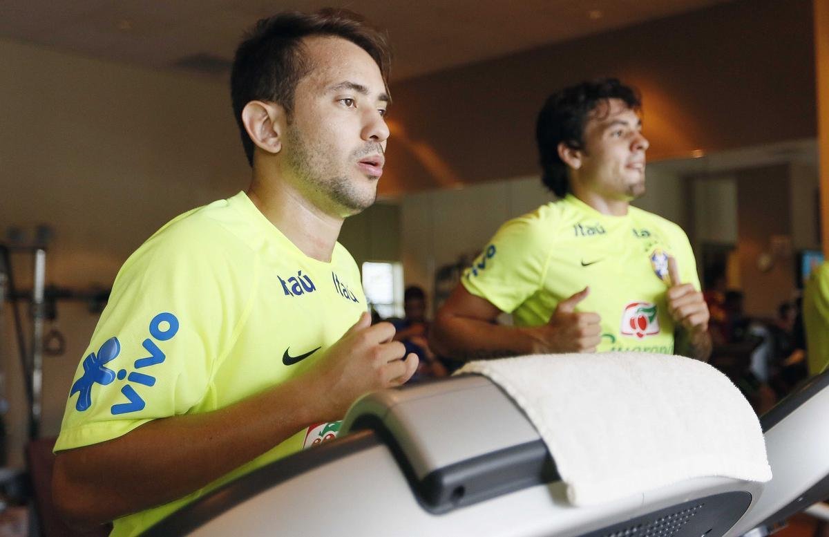 Jogadores da Seleo Brasileira durante treino fsico em Miami visando aos amistosos contra Colmbia e Equador