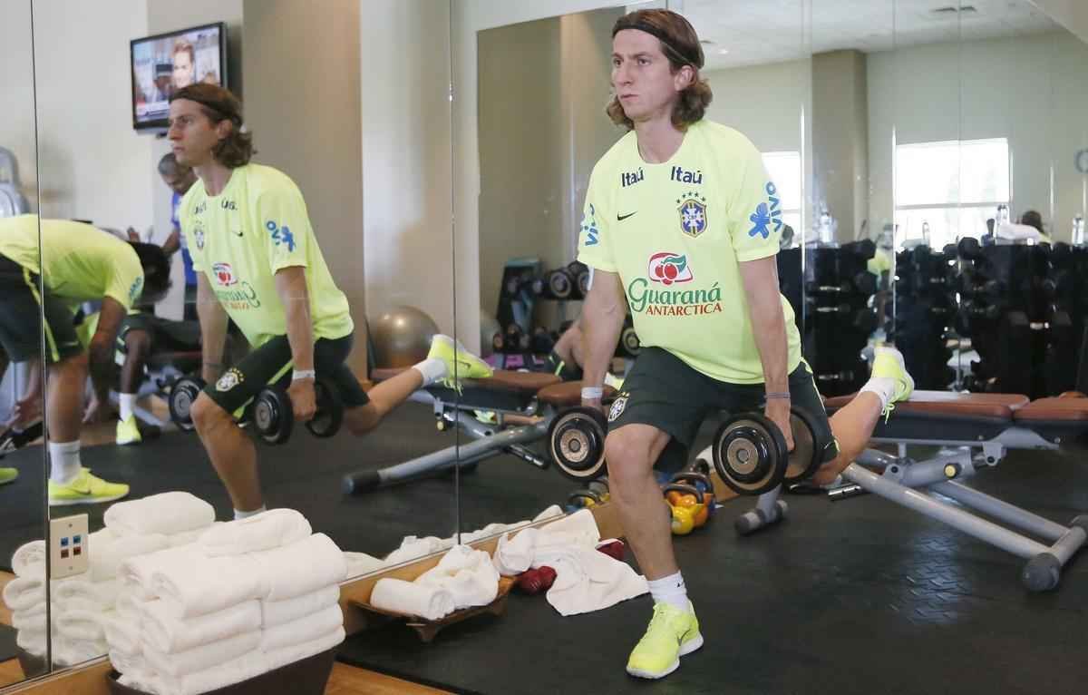 Jogadores da Seleo Brasileira durante treino fsico em Miami visando aos amistosos contra Colmbia e Equador