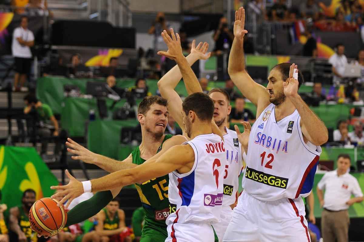 Fotos do jogo entre Brasil e Srvia, pela Copa do Mundo de Basquete Masculino