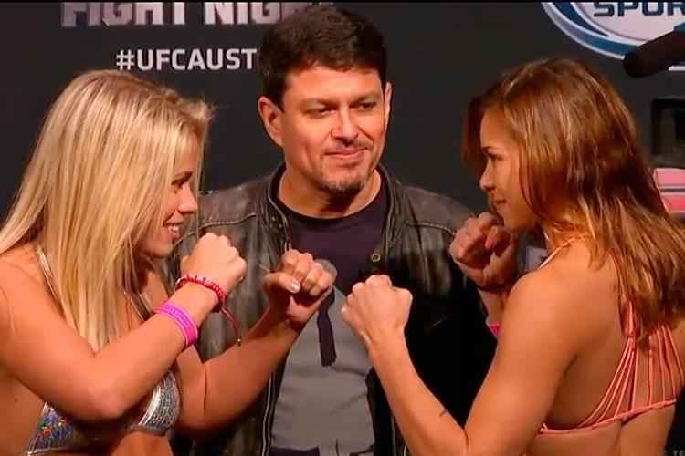Imagens das encaradas na pesagem do UFC Fight Night 57 - Paige VanZant x Kailin Curran