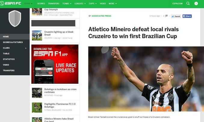ESPN FC diz que Atltico conquistou a Copa do Brasil pela primeira vez