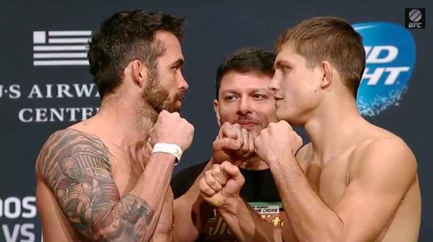 Imagens da pesagem do UFC on FOX 13 - Peso-leve (at 70,8kg): Jamie Varner (70,8kg) x Drew Dober (70,8kg)