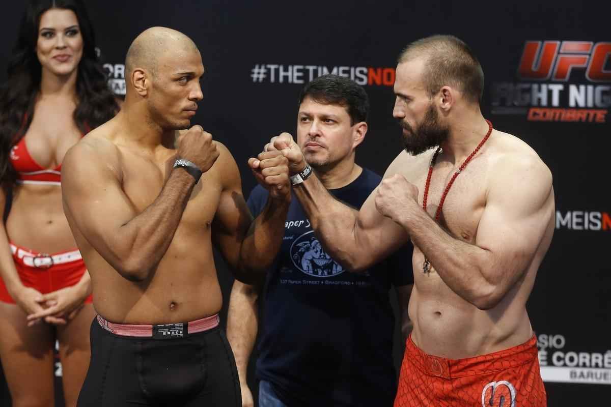 Imagens da pesagem do UFC Fight Night 58, em Barueri - Marcos Pezo e Igor Pokrajac