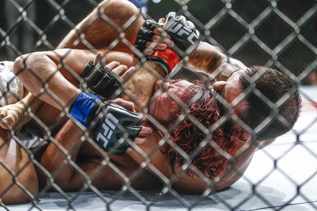 Imagens do UFC Fight Night 58, em Barueri - Leandro Issa (bermuda preta) venceu Yuta Sasaki por finalizao no segundo round