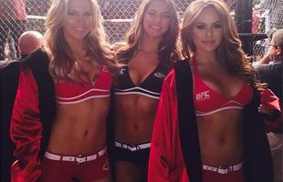 Da direita para a esquerda: octagon girls Chrissy Blair, Vanessa Hanson e Brittney Palmer posam para foto durante UFC 182