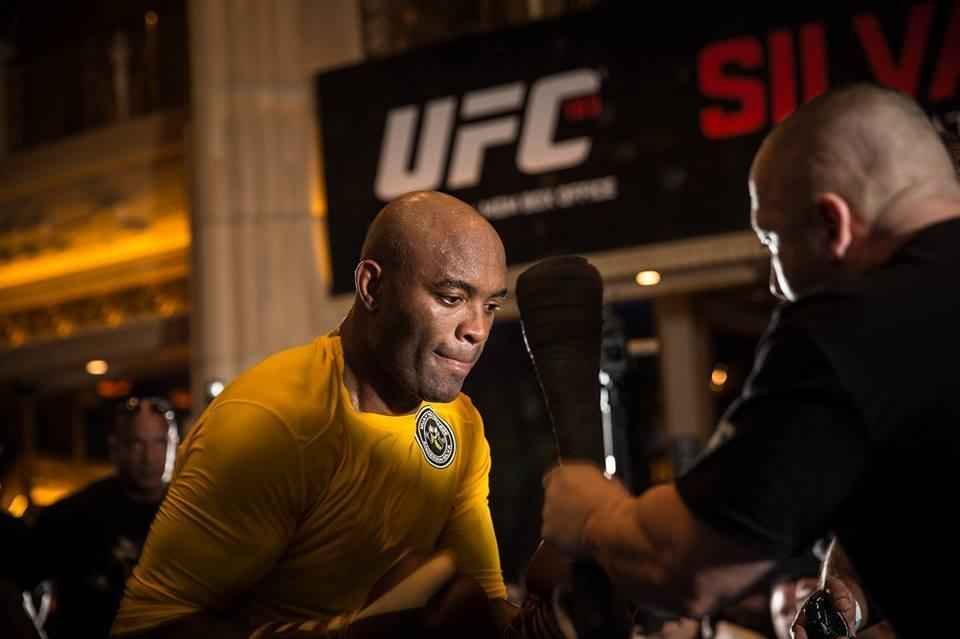 Anderson Silva no treino aberto do UFC 183, no MGM Grand Garden Arena, em Las Vegas