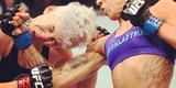 Imagens das lutas e bastidores do UFC 185, em Dallas - Germaine de Randamie (blusa azul) venceu Larissa Pacheco por nocaute tcnico no segundo round