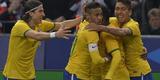 Imagens do jogo amistoso entre Frana e Brasil no Stade de France - na foto, comemorao do gol de Neymar