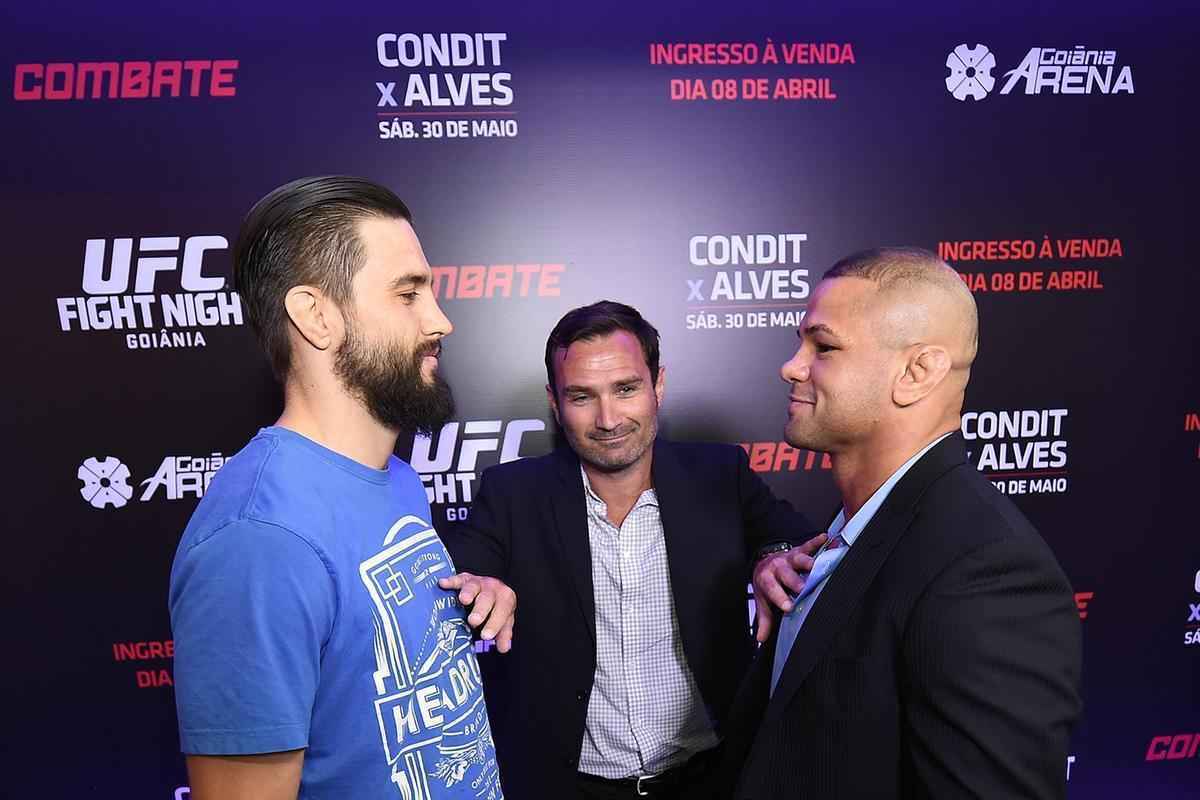 Lanamento do UFC Goinia II - Encarada entre os protagonistas Carlos Condit e Thiago Pitbull