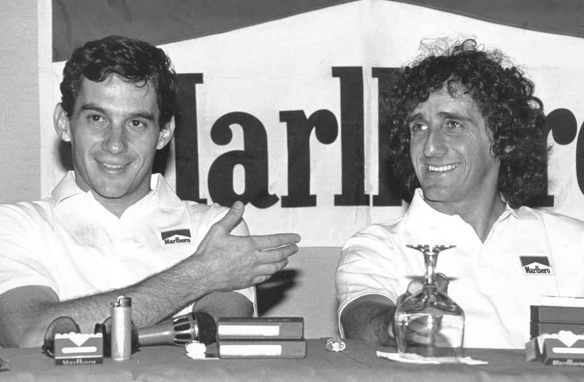 Os pilotos de Frmula 1 Ayrton Senna (e) e Alain Prost