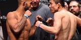 Pesagem do UFC 186 em Montreal - Demetrious Johnson e Kyoji Horiguchi na encarada