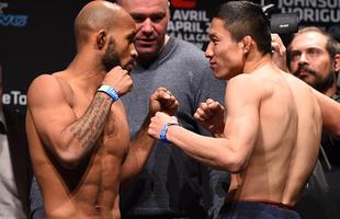Pesagem do UFC 186 em Montreal - Demetrious Johnson e Kyoji Horiguchi na encarada