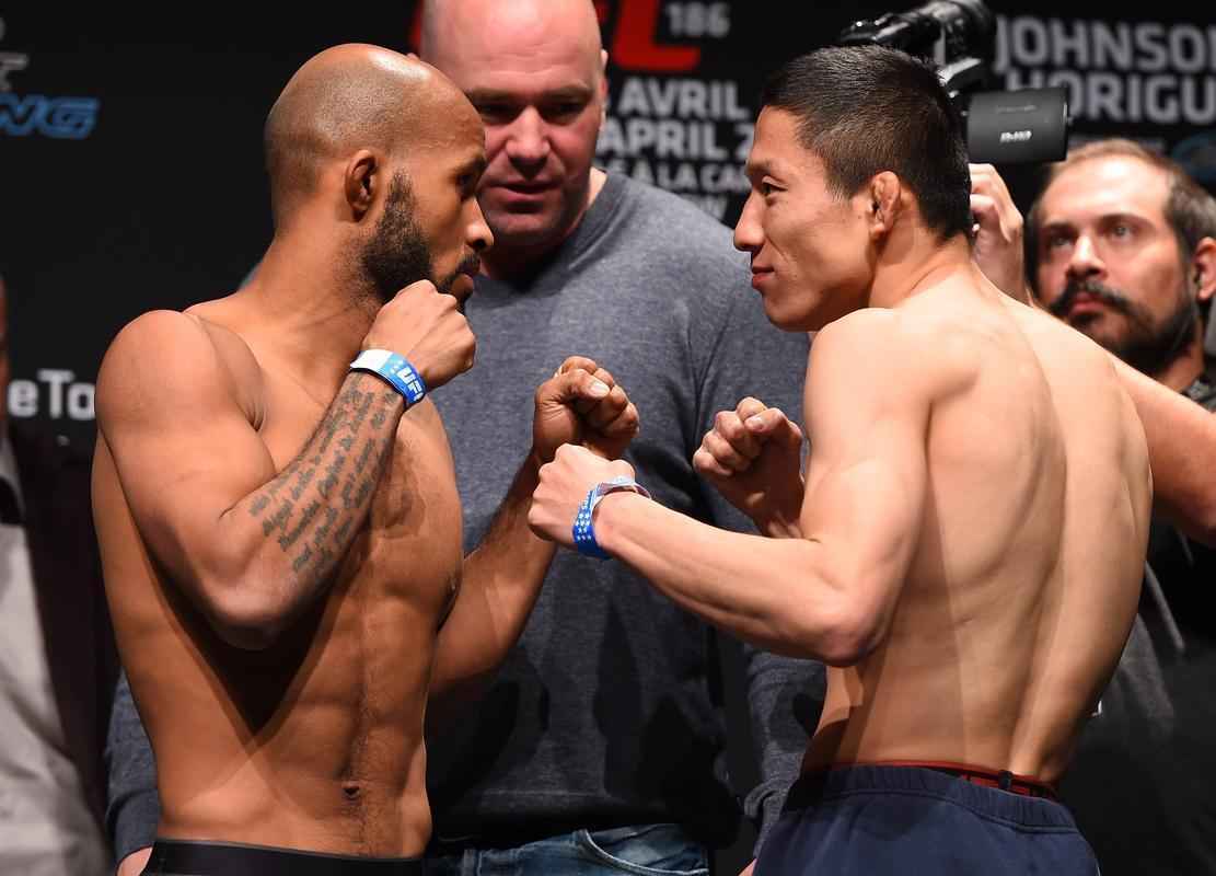Pesagem do UFC 186 em Montreal - Demetrious Johnson e Kyoji Horiguchi