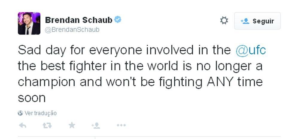 Brendan Schaub, peso-meio-pesado do UFC: 'Dia triste para todos que esto envolvidos com o UFC. O melhor lutador do mundo no  mais campeo e no voltar a lutar to cedo'