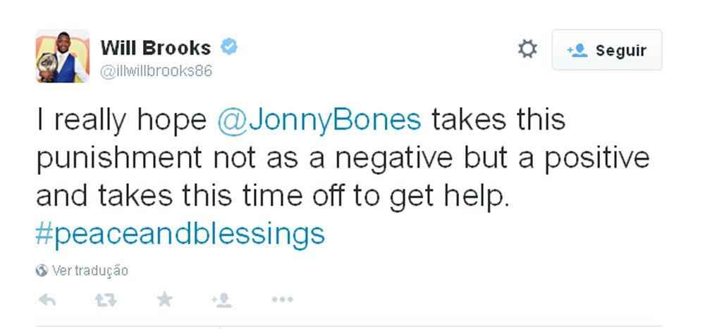 Will Brooks, campeo peso-leve do Bellator: 'Eu realmente espero que Jon Jones no leve esta punio como algo negativo, mas como positivo e utilize esse tempo para conseguir ajuda'