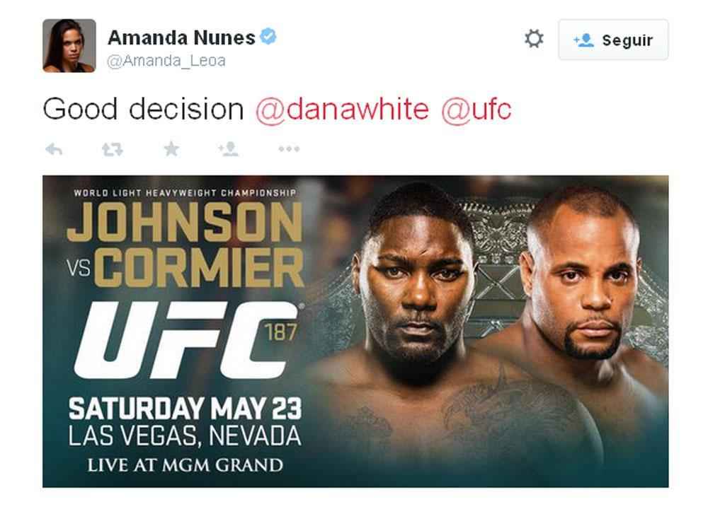 Amanda Nunes, peso-galo do UFC: 'Boa deciso Dana White e UFC'