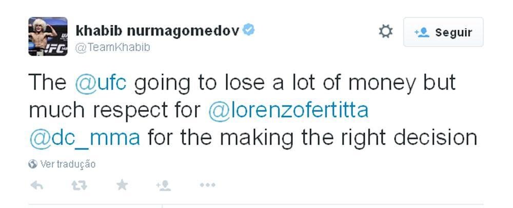 Khabib Nurmagomedov, peso-leve do UFC: 'O UFC vai perder grande quantia de dinheiro, mas muito respeito por Lorenzo Fertitta ter tomado a deciso certa'