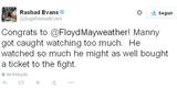 Rashad Evans, lutador do UFC e ex-campeo dos meio-pesados: 'Parabns para Floyd Mayweather. Manny foi pego assistindo muito'