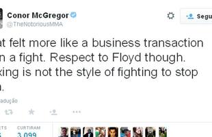 Conor McGregor, desafiante ao cinturo dos penas do UFC: ''O que se sentia mais como uma transao de negcio que uma luta, trouxe respeito a Mayweather. O boxe no  o estilo de luta para det-lo'