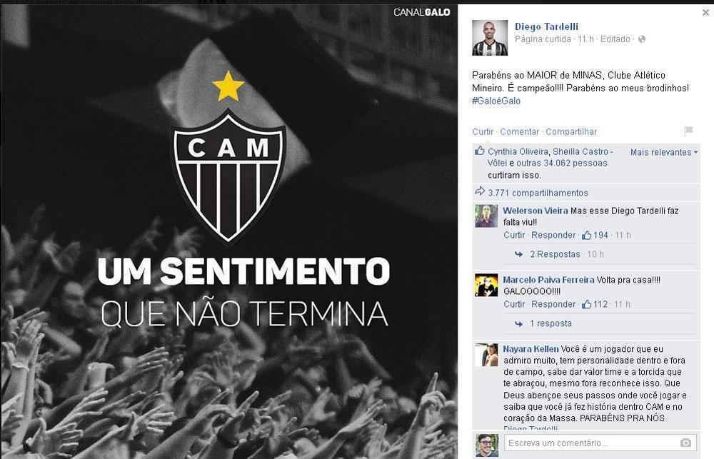 Tardelli compartilhou foto com o escudo do Atltico e exaltou J