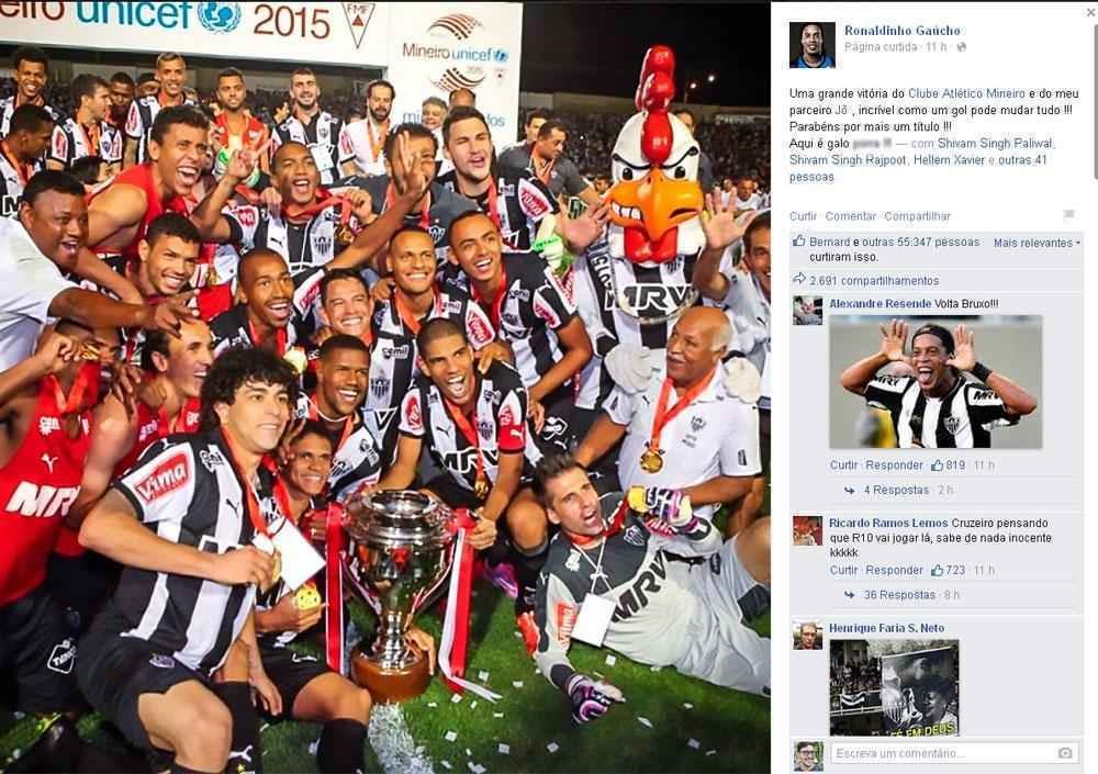 Especulado no Cruzeiro, Ronaldinho Gacho parabenizou o Atltico