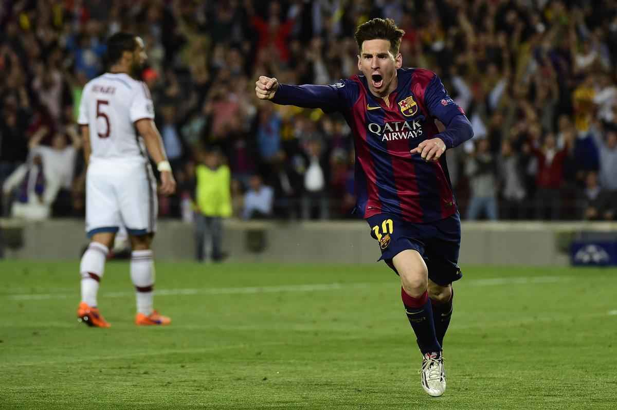 Comemorao do primeiro gol de Messi sobre o Bayern de Munique