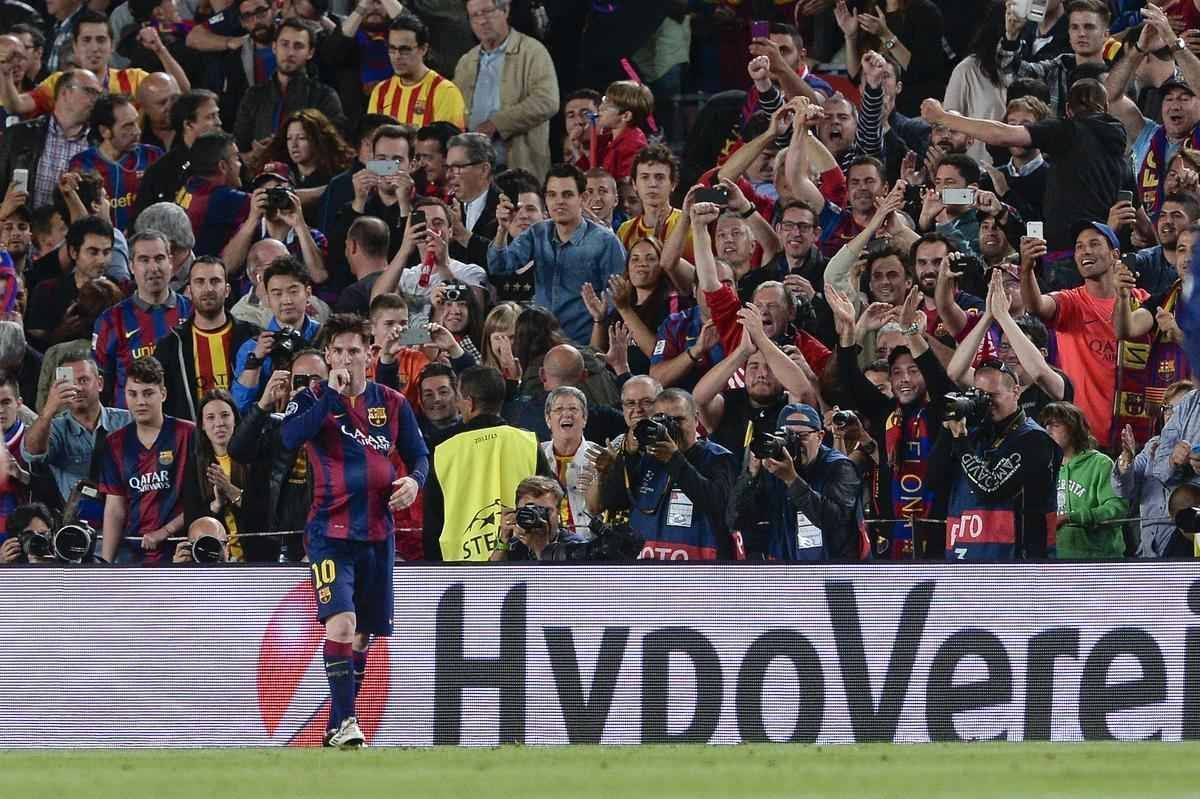 Comemorao do primeiro gol de Messi sobre o Bayern de Munique