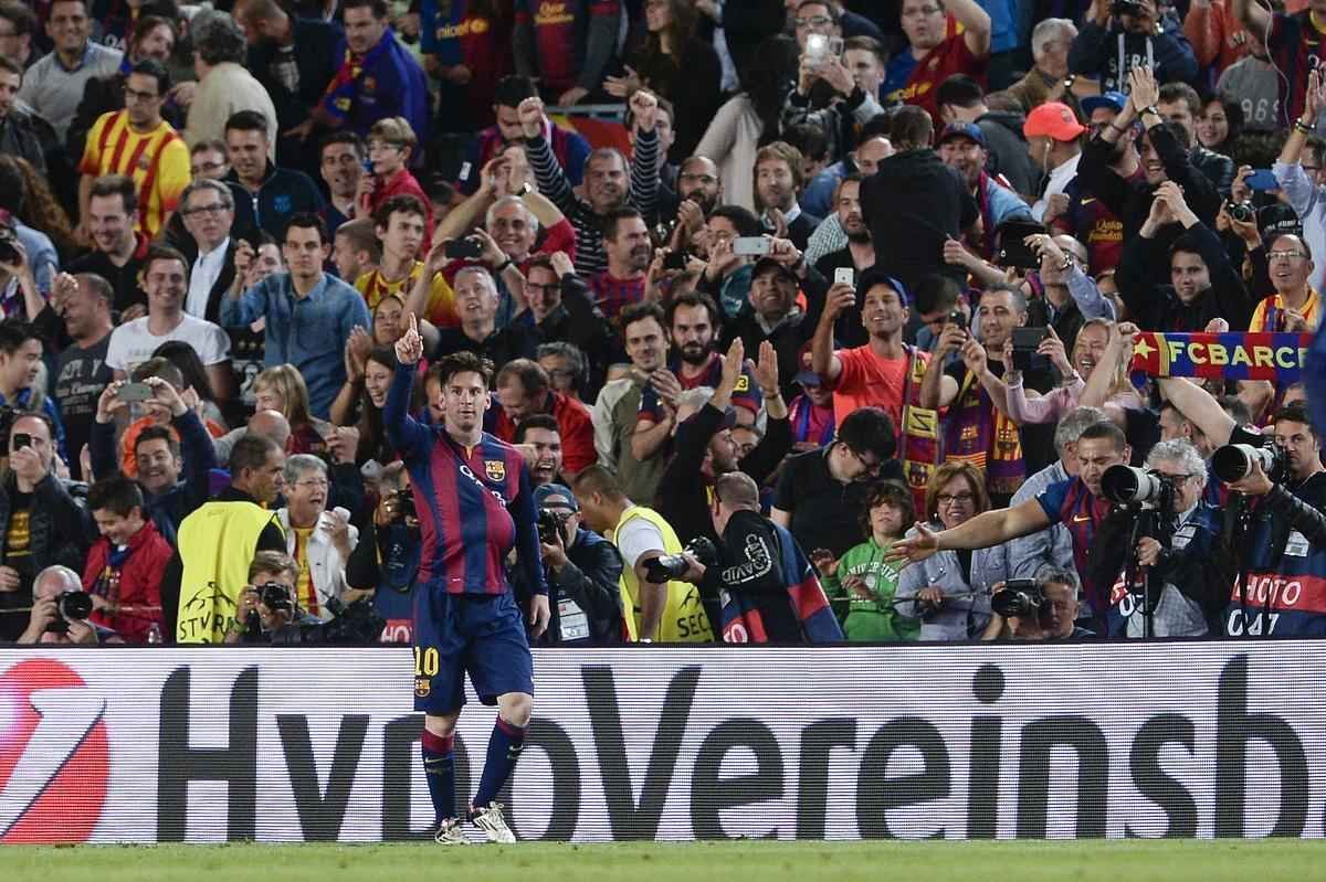 Comemorao do primeiro gol de Messi sobre o Bayern de Munique