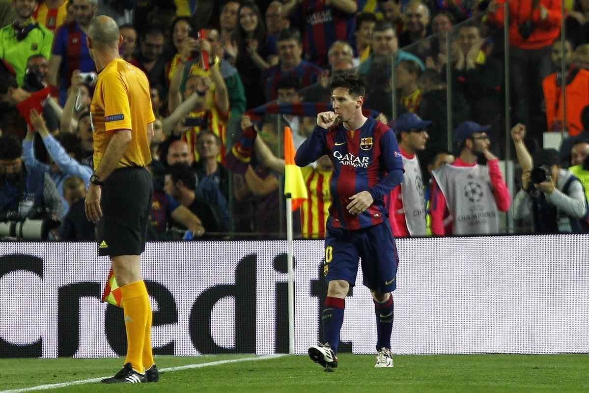 Comemorao do primeiro gol de Messi sobre o Bayern de Munique