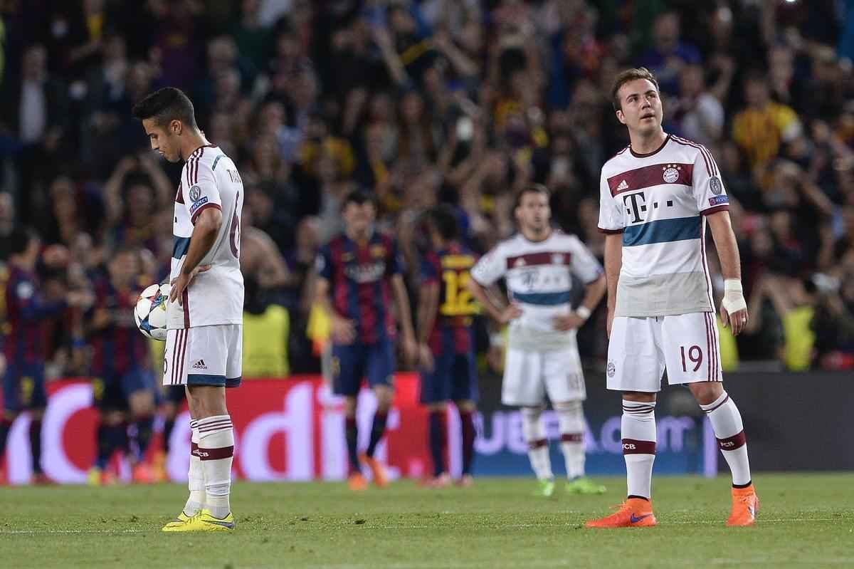 Reaes de atletas do Bayern aps a derrota por 3 a 0 para o Barcelona