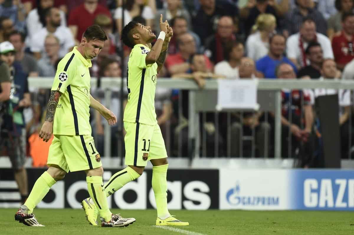 Primeiro gol de Neymar sobre o Bayern na derrota por 3 a 2, em Munique, no jogo de volta das semifinais da Liga dos Campees. No primeiro duelo, no Camp Nou, Barcelona havia goleado alemes por 3 a 0