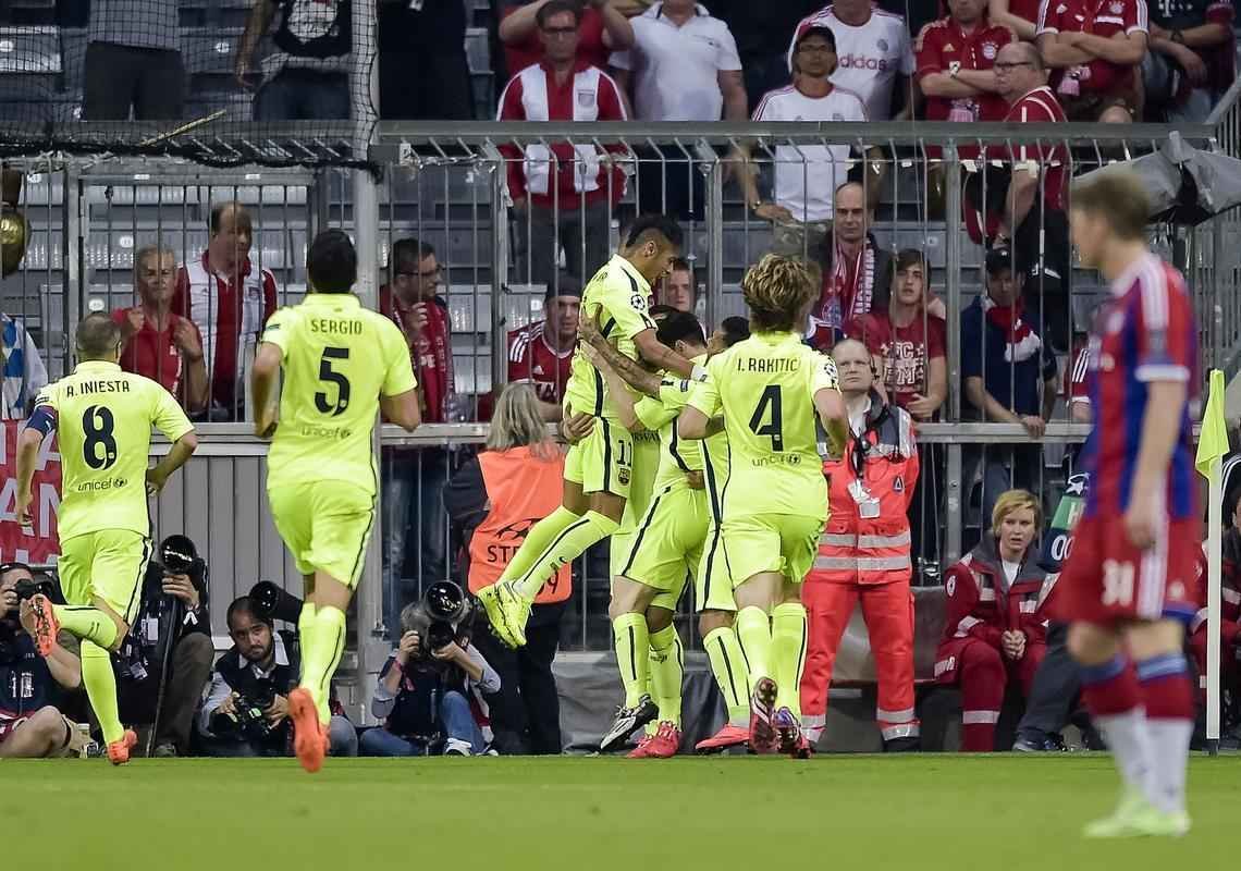 Primeiro gol de Neymar sobre o Bayern na derrota por 3 a 2, em Munique, no jogo de volta das semifinais da Liga dos Campees. No primeiro duelo, no Camp Nou, Barcelona havia goleado alemes por 3 a 0