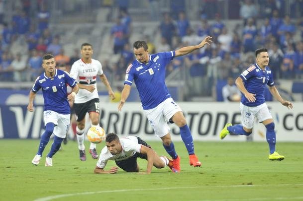 Imagens do primeiro tempo do duelo entre Cruzeiro e So Paulo, no Mineiro