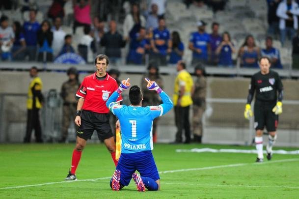 Fbio pegou dois pnaltis, Gabriel Xavier converteu ltima cobrana celeste e torcida foi ao delrio com a classificao do Cruzeiro s quartas de final da Copa Libertadores sobre o So Paulo, no Mineiro