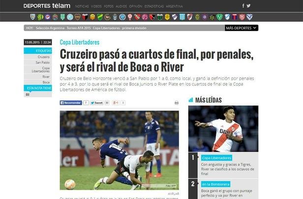 Agência Télam deu amplo destaque à vitória do Cruzeiro