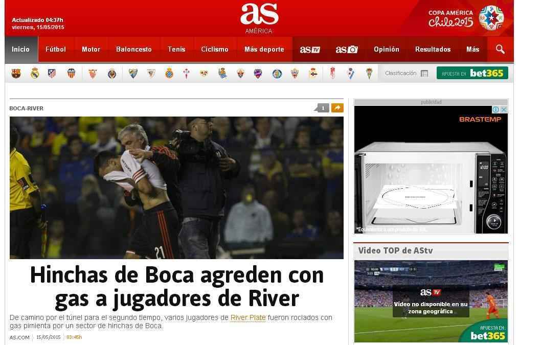 'Torcedores do Boca agridem com gs os jogadores do River', diz o AS